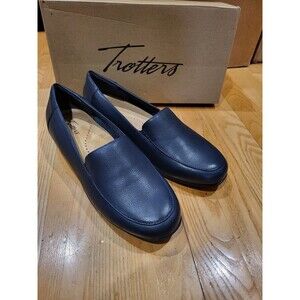 Trotters Deanna Women's Navy Leather Flats Shoe Sz 9.5 M (B)